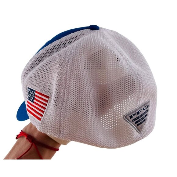 Columbia PFG Men's L/XL Blue & White Mesh Trucker Hat With American Flag - Picture 3 of 5